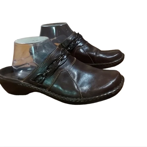 Clarks Leather Shoes 9.5 Brown Clogs Platforms Slipon Woman Business Cas… - Picture 3 of 5